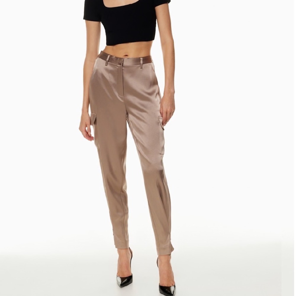 Babaton Aritzia Satin Cargo Pants Womens Brown Utility Parachute Size 4